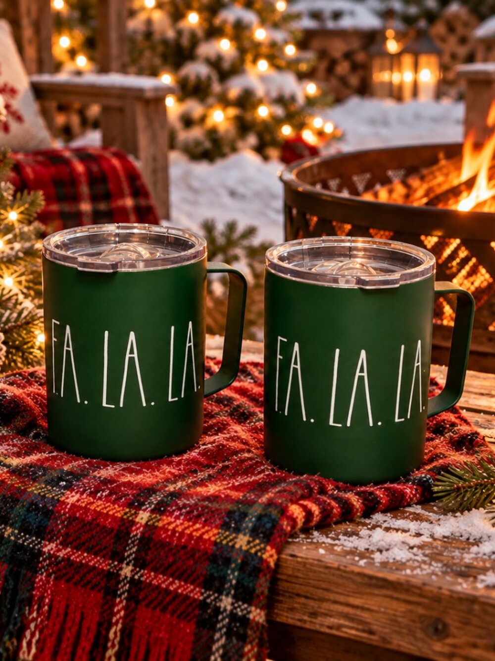 Rae Dunn 2021 FA LA LA Holiday 12 oz Stainless Steel Insulated Travel Mugs Set